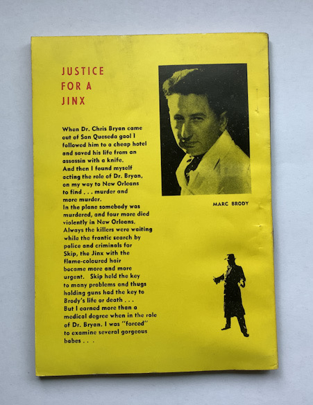 1957 JUSTICE FOR A JINX Australian Pulp Fiction crime book Marc Brody